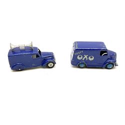 Dinky - seven unboxed and playworn early commercial vehicles comprising Streamlined Fire Engine, Loudspeaker Van, Trojan Oxo van, Telephone Service Van, Royal Mail Van and two unpainted trucks (7)