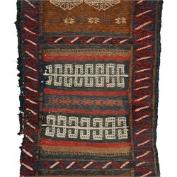 Group of four late 20th century wool kilim rugs, comprising a narrow tribal runner with stylised tree motifs and hooked guard bands (H 180cm, W 56cm), a lozenge medallion rug with decorative striped ends (H 125cm, W 75cm), a red and blue kilim with trefoil repeat field and multicoloured border bands (H 187cm, W 98cm), and a wide horizontal striped example with alternating lozenge and linear motif rows (H 260cm, W 173cm)
