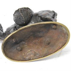 After Auguste Nicolas Cain (French 1821-1894): 'Ane D'Afrique', bronze figure of an African Wild Donkey carrying panniers, upon naturalistically modelled oval base, signed, H14.5cm