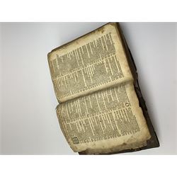 The Holy Bible, Containing the Old Testament and the New; Newly Translated out of the Originall Tongues ..., Imprinted at London by Bonham Norton and John Bill 1620. General and New Testament titles with woodcut border (New Testament title and colophon dated 1621), genealogies and double page map by J.S. (John Speed), Apochrypha present, bound with Two Right Profitable and Fruitfull Concordances .... Collected by R.F.H. Imprinted at London Bonham Norton and John Bill 1622, bound with The Whole Booke of Psalmes Collected into English Meeter by Thomas Sternehold, John Hopkins, and Others ..., printed for the Company of Stationers 1623. Full calf binding with bronze bosses.