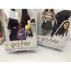 Three Mattel carded Harry Potter dolls - Harry, Hermione & Dumbledore; Vivid Imaginations Take That Robbie doll; all boxed; three Manchester United figures of players (one boxed); and The Simpsons 3-D Chess Game; boxed