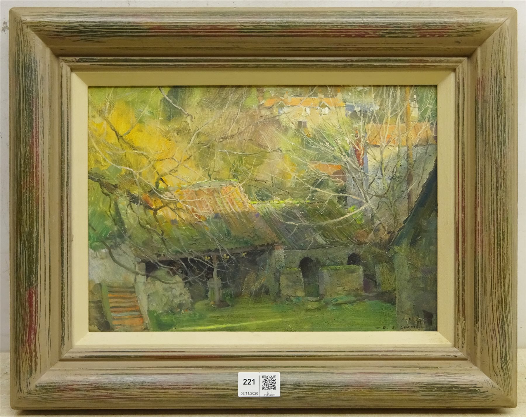 David Jan Curtis (British 1948-): 'Winter Sun Stone Mill', oil on board signed, titled verso 24cm x 34cm
Provenance: purchased by the vendor from the Richard Hagen Gallery Broadway, label verso 


