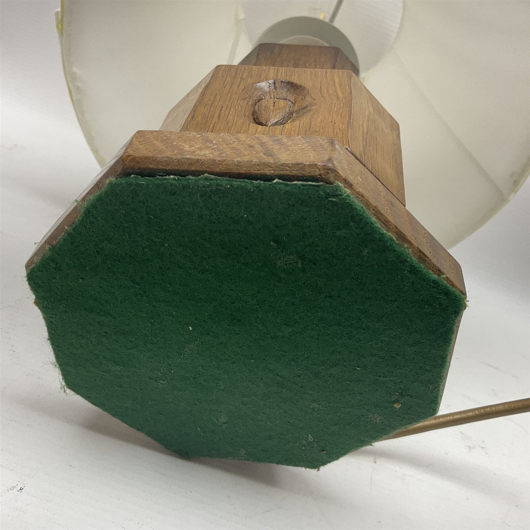 Acornman - oak table lamp, stepped and canted rectangular form on octagonal base, carved with acorn signature, by Alan Grainger, Brandsby, York