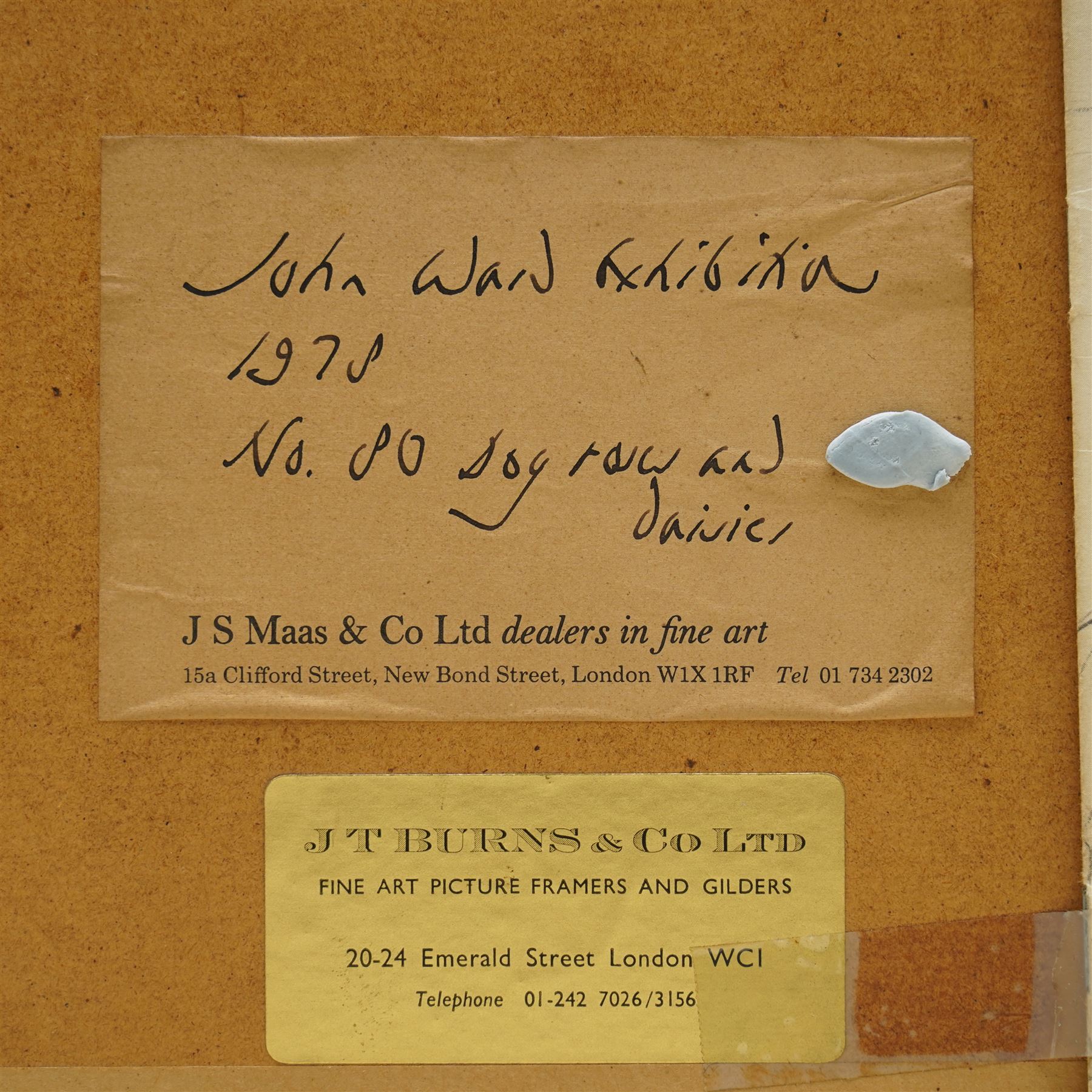 John Stanton Ward (British 1917-2001): Still Life of 'Dog Row and Daisies', oil on board signed and dated '77, exhibition label verso, together with a letter from John Ward 25cm x 30cm