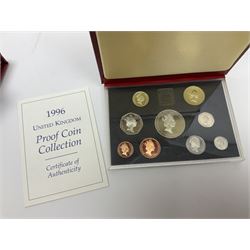 Five The Royal Mint United Kingdom proof coin collections, dated 1994, 1995, 1996, 1997 and 1998, all in red folders with certificates 