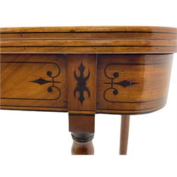 Early 19th century inlaid mahogany D-shaped tea table, fold-over top