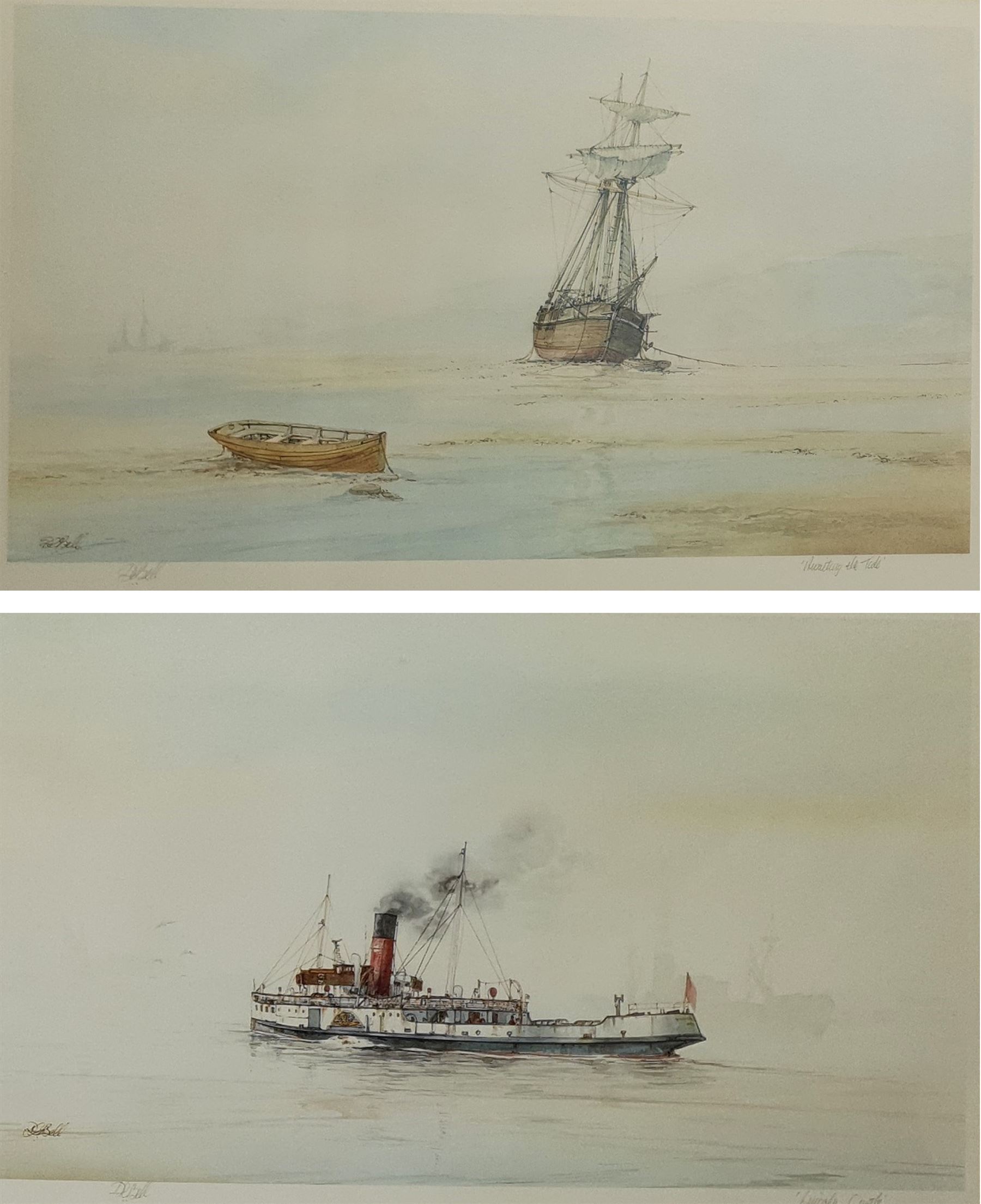 David C Bell (British 1950-): 'Awaiting the Tide' and 'Lincoln Castle', two colour prints signed and titled in pencil, max 32cm x 50cm (2)