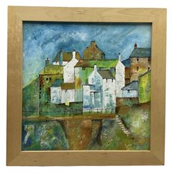 Ann Lamb (British 1955-): Staithes, mixed media on board signed 48cm x 48cm