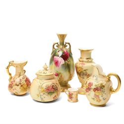 Royal Worcester two handled baluster vase painted with roses H19cm date code 1898, Worcest...