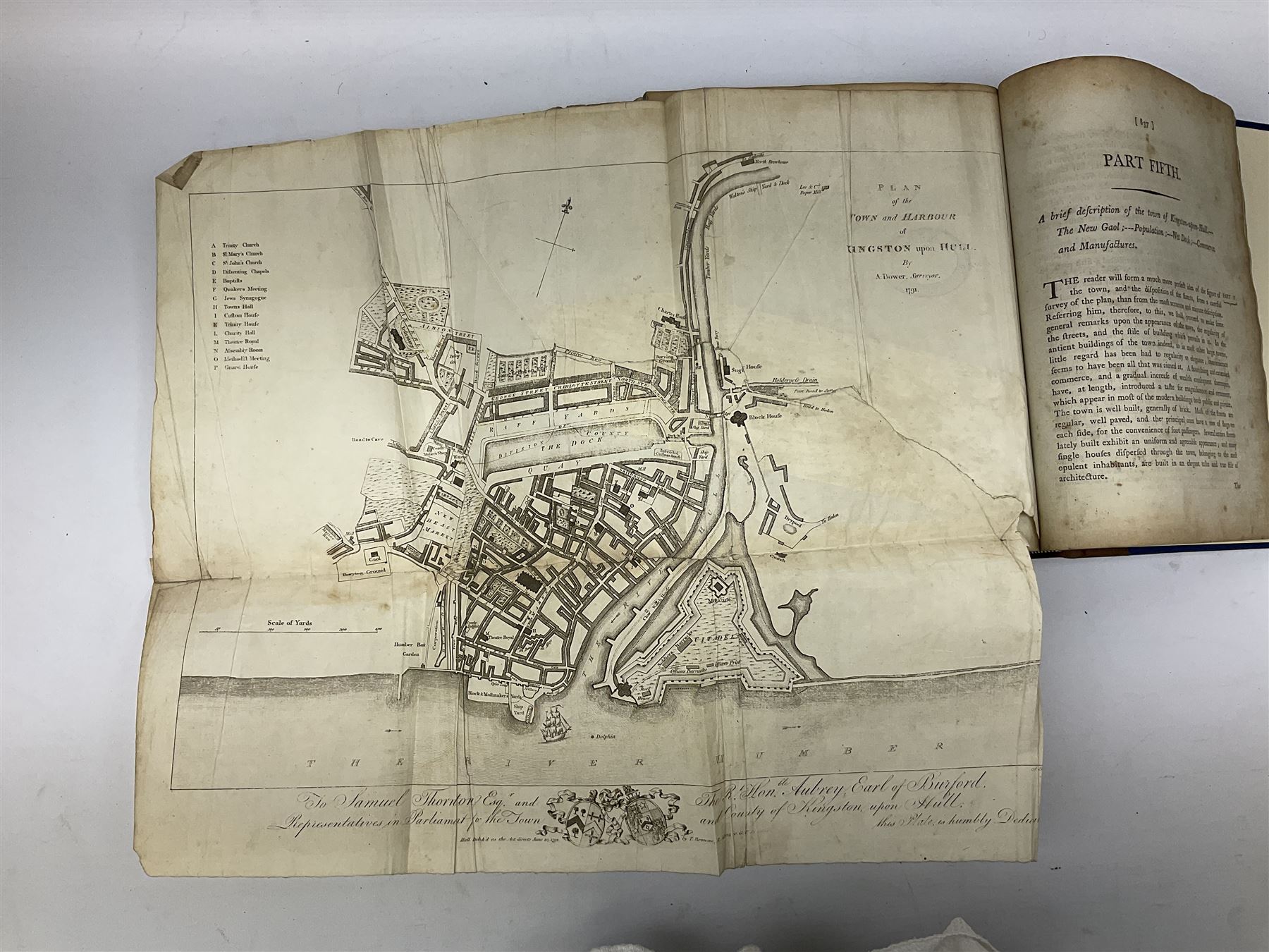 Tickell Rev. John: The History of the Town and County of Kingston upon Hull. 1798 Hull. Linen backed frontispiece and other engraved plates. Rebound in quarter calf with blue boards, marbled edges and new end papers; together with T. Tindall Wildridge: The Hull Letters. Ndc1886 (2)