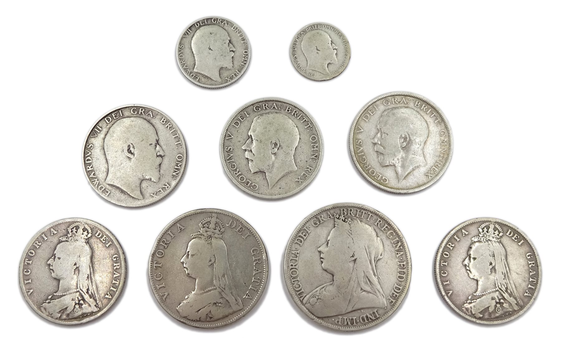 Approximately 120 grams of pre 1920 Great British silver coins including Queen Victoria 1894 crown, 1890 double florin and two 1890 half crowns,  King Edward VII 1902 half crown etc