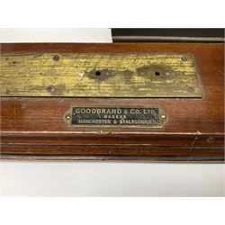 Collection of textile equipment, comprising, Goodbrand & Co. mahogany and brass yarn tester, Negretti & Zambra barograph and two sets of precision scales
