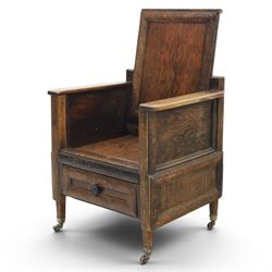Early 20th century oak framed childs chair, solid seat with drawer to base