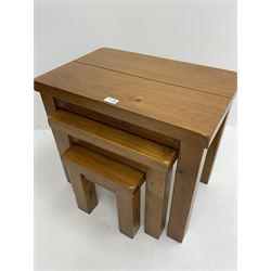 Pine nest of three tables, square supports 