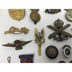 Two Edwardian hallmarked silver presentation fobs for military bugling competitions; and quantity of cap/glengarry and other badges, sweetheart brooches etc