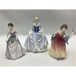 Seven Royal Doulton figures, to include Charity HN3087, Faith HN3082, Hope HN3061, Belle HN3703, etc, all with printed marks beneath