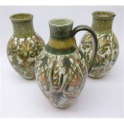  Pair Denby Glyn Colledge stoneware vases and matching jug, H31cm   