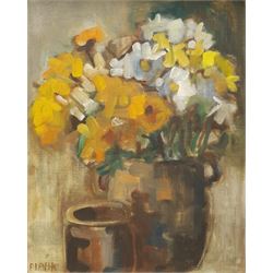 Pia Hesselmark-Campbell (Swedish 1910-2013): Flowers in a Jug, oil on canvas signed 40cm x 33cm