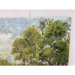 M. Holmes Pickup (Scottish, 20th Century): Bridge over River, Oil on board, signed in pen to lower right, 34cmx26.5cm