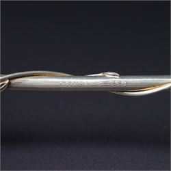 A pair of Tiffany & Co. novelty silver drinking straws, each modelled as a bamboo stem entwined with leaves and applied with a climbing monkey figure, engraved with names and date, stamped TIFFANY & CO. 925, W21cm