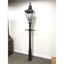 Victorian style cast iron street lamp post with glass lantern top, H254cm