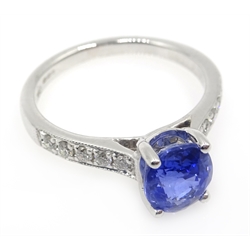  18ct gold oval sapphire and diamond shoulder ring   