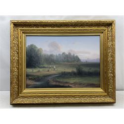 Continental School (20th century): Farmers in the Field, oil on canvas indistinctly signed, in heavy gilt frame