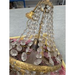 Four brass and glass chandelier light fittings