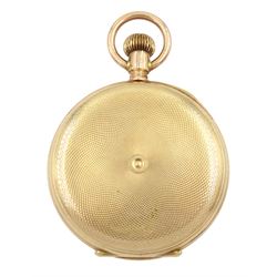 Early 20th century 10ct gold full hunter keyless lever 'Ensign' pocket watch by American Watch Company, Waltham, No. 11213034, white enamel with Roman numerals and subsidiary seconds dial, case makers mark AL stamped 10C, later hallmarked 9ct by Sheffield Assay Office, 2015