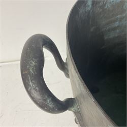 Twin handled copper boiling pan with fitting for a tap, H36cm, D39cm 