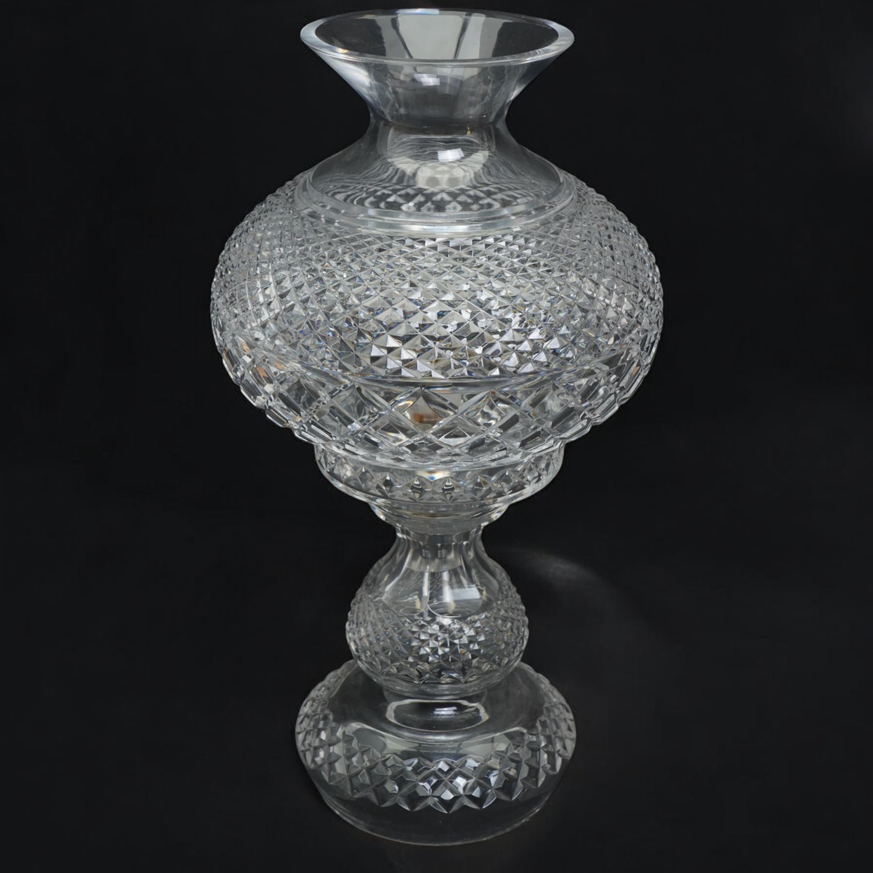 Waterford glass table lamp of baluster form with globe shade and hobnail cut decoration H48cm