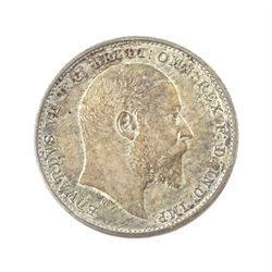 King Edward VII 1902 matt proof long coin set, comprising gold half sovereign, sovereign, two pounds and five pounds, silver maundy money set, sixpence, shilling, florin, halfcrown and crown, housed in the official dated case of issue