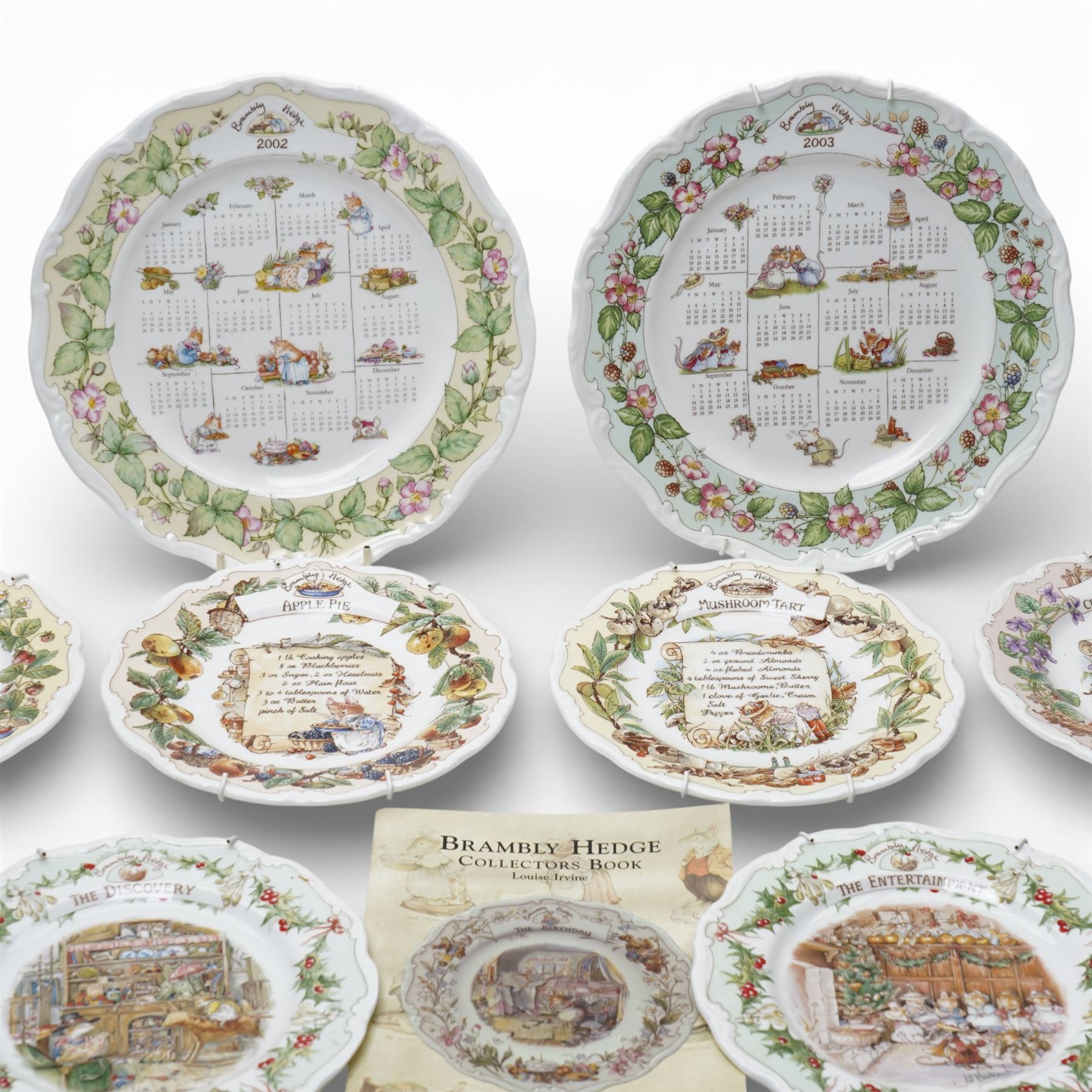 Collection of Royal Doulton Brambly Hedge wares, comprising two calendar plates, 2002 and 2003, four recipe plates 'Strawberry Shortcake' 'Apple Pie' 'Mushroom Tart' and 'Crystalized Violets', six Midwinter plates and four season plates (16)