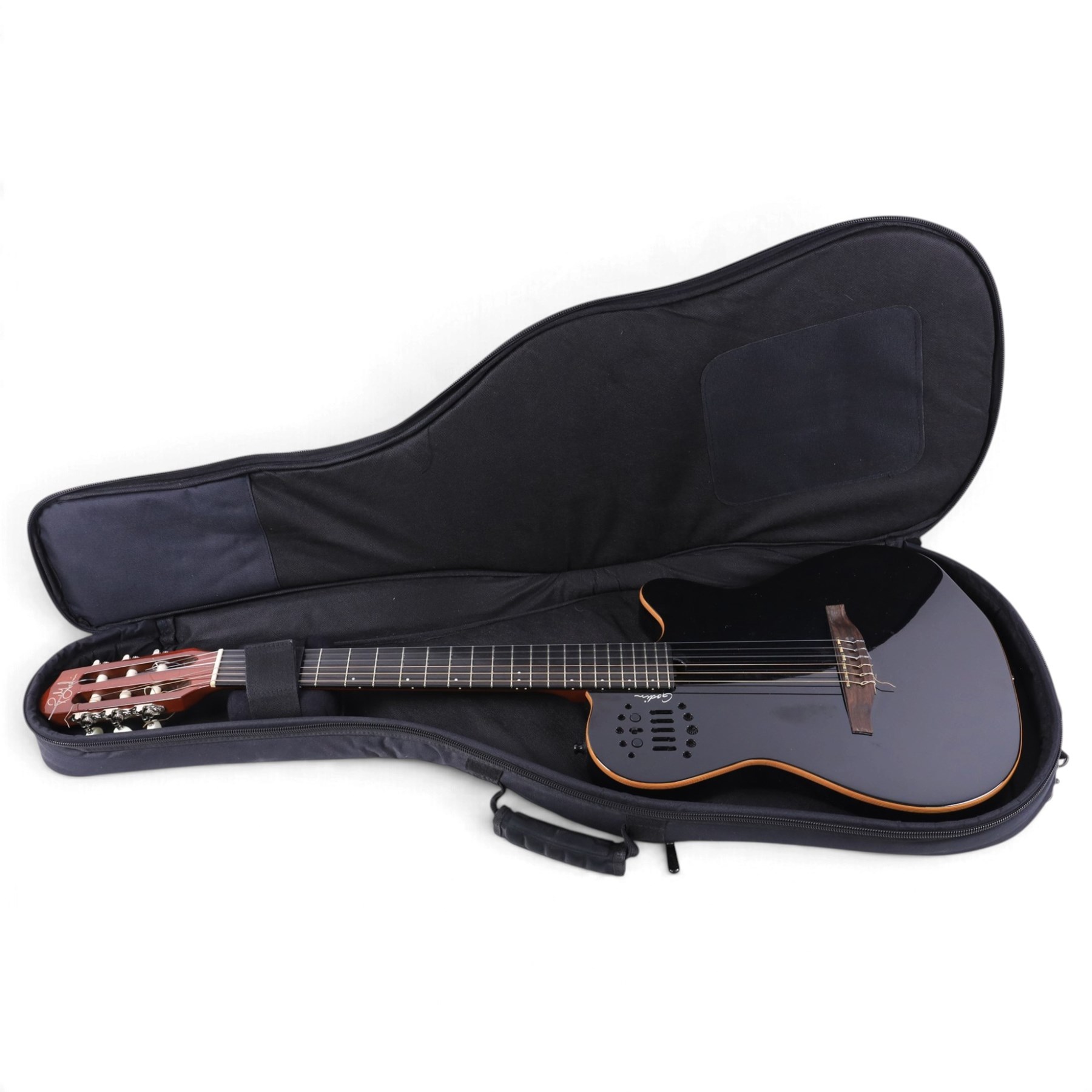 Godin Multiac ACS SA chambered hybrid guitar, in black high gloss finish, made in Canada, serial no. 17352113, in fitted soft case, L103cm