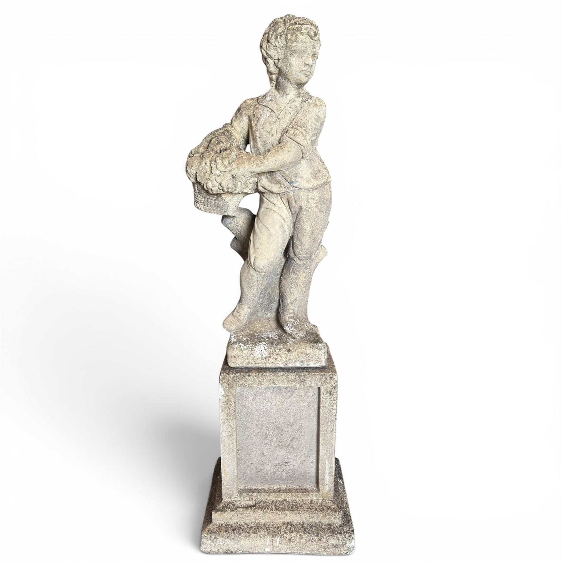 The Four Seasons - set of four traditional cast stone garden figures, in a weathered finish, stamped 'Lucas'
