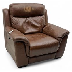 DFS - 'Liaison' reclining armchair upholstered in brown leather, upholstered in tan leathe...