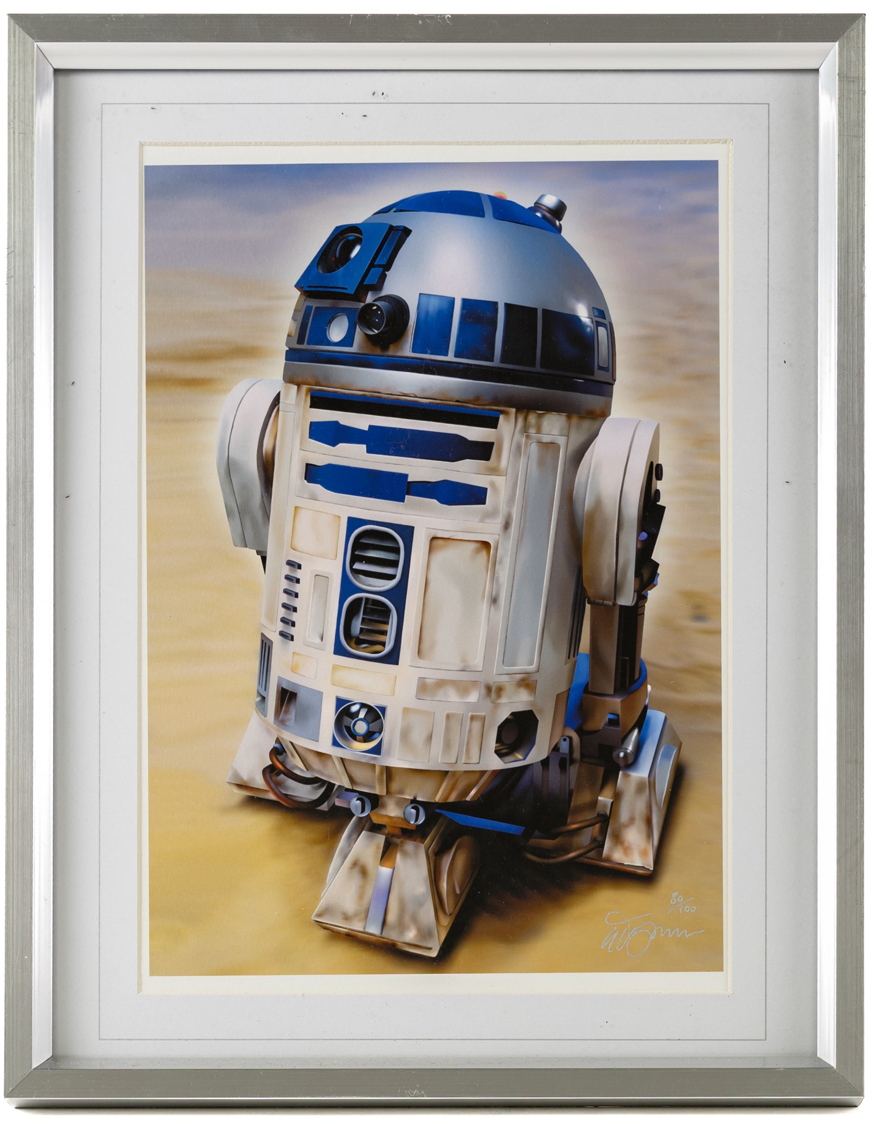 Five framed Cards Inc Star Wars Revenge of the Sith prints, comprising Mace Windu, Yoda, C-3PO, Darth Vader and R2-D2, the R2-D2 example signed by actor Kenny Baker, together with a collection of six smaller limited edition Star Wars art prints, largest H39cm (11)
