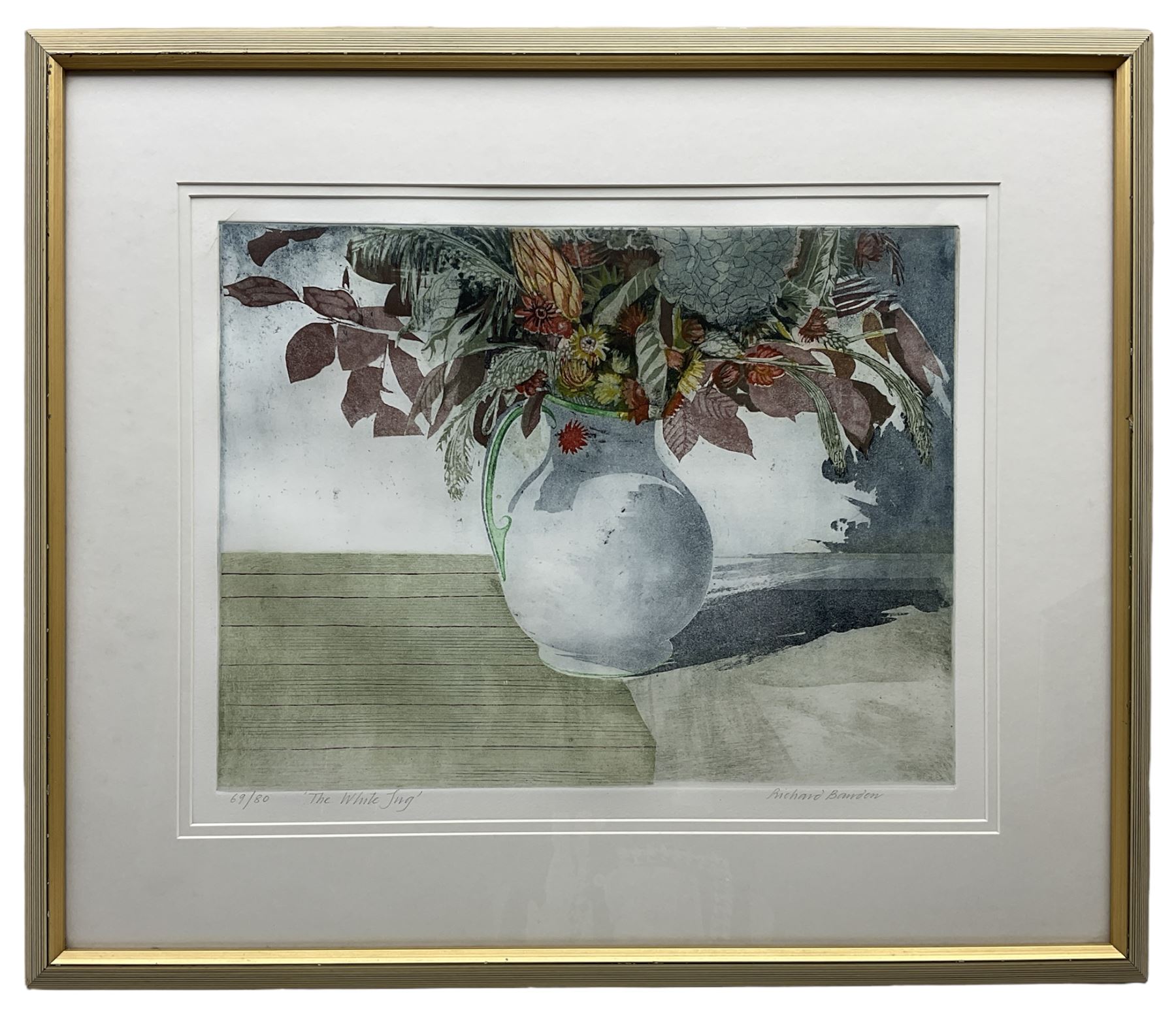 Richard Bawden (British 1936-): 'The White Jug', etching and aquatint signed titled and numbered 69/80 in pencil 33cm x 43cm