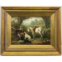 Edward Benjamin Herberte (British 1857-1893): Landscape with Horseman and Dog resting under Trees, oil on canvas signed and dated 1870, 24cm x 34cm