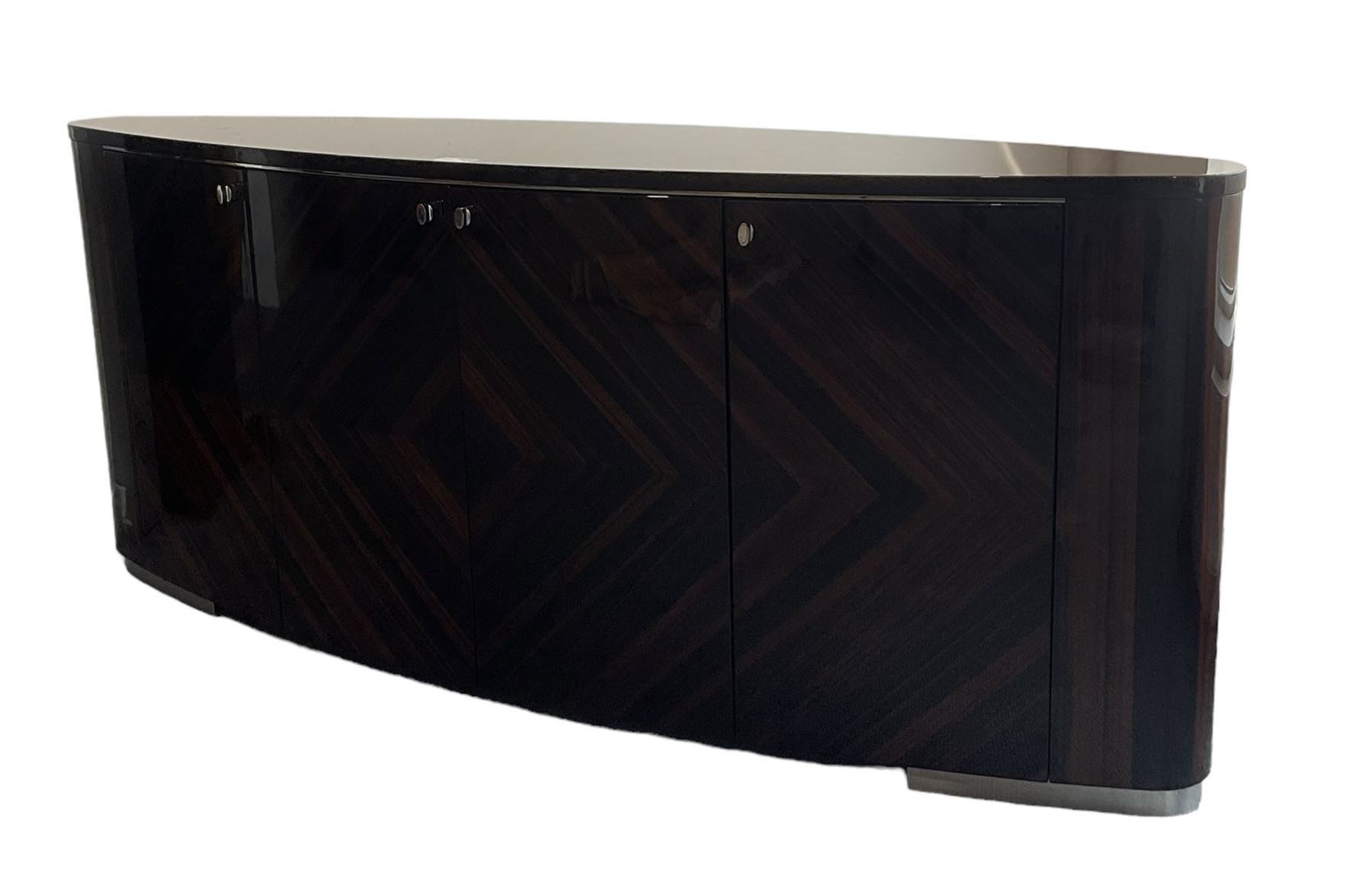 Giorgio Collection - Art Deco design macassar ebony 'Luna' sideboard of elongated oval form, fitted with four cupboards enclosing shelves, retailed by Harrods