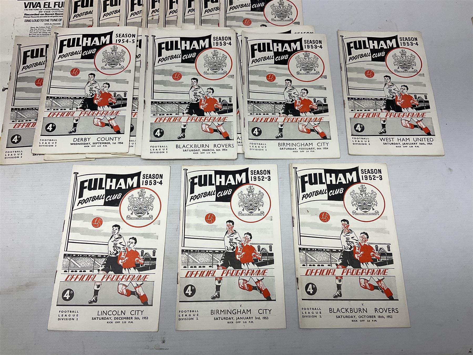 Fulham F.C. programmes - twenty-seven home matches 1949/50 - 1957/58; and two photocopies of memorabilia items