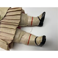 Victorian wax shoulder head doll with applied hair, inset glass eyes and jointed body with composition lower limbs; faded pink dress H35cm