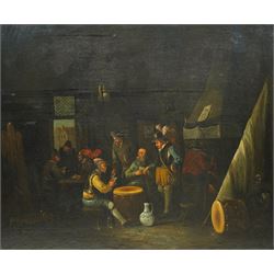 Follower of Adriaen van Ostade (Dutch 1610-1685): Tavern Scene - Gentlemen Playing Cards, ...