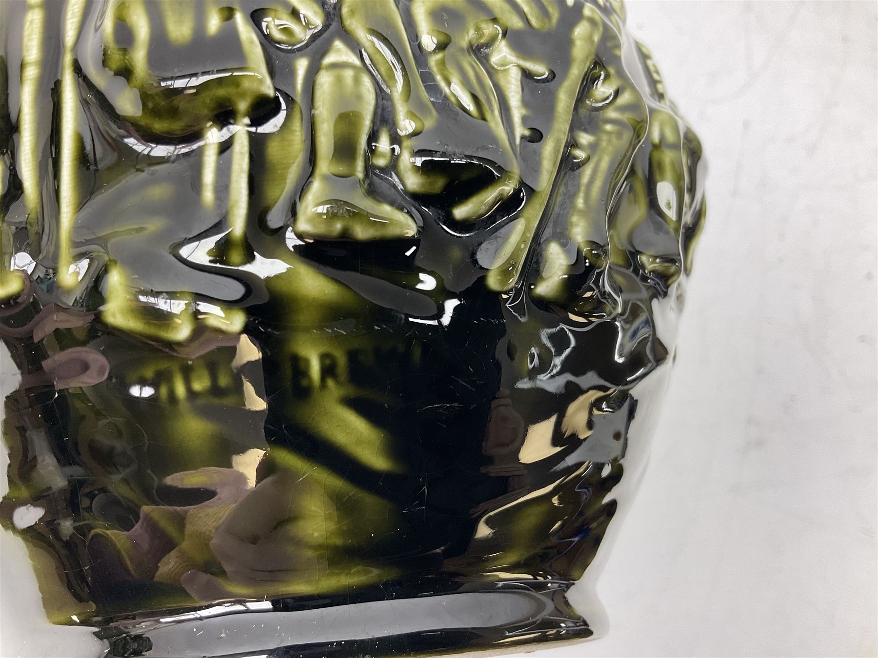 Three jardinières comprising West German Gerz example decorated in relief, Doulton Slaters example with frilled everted rim and a majolica example, and a further two Arthur Wood majolica jugs (5)