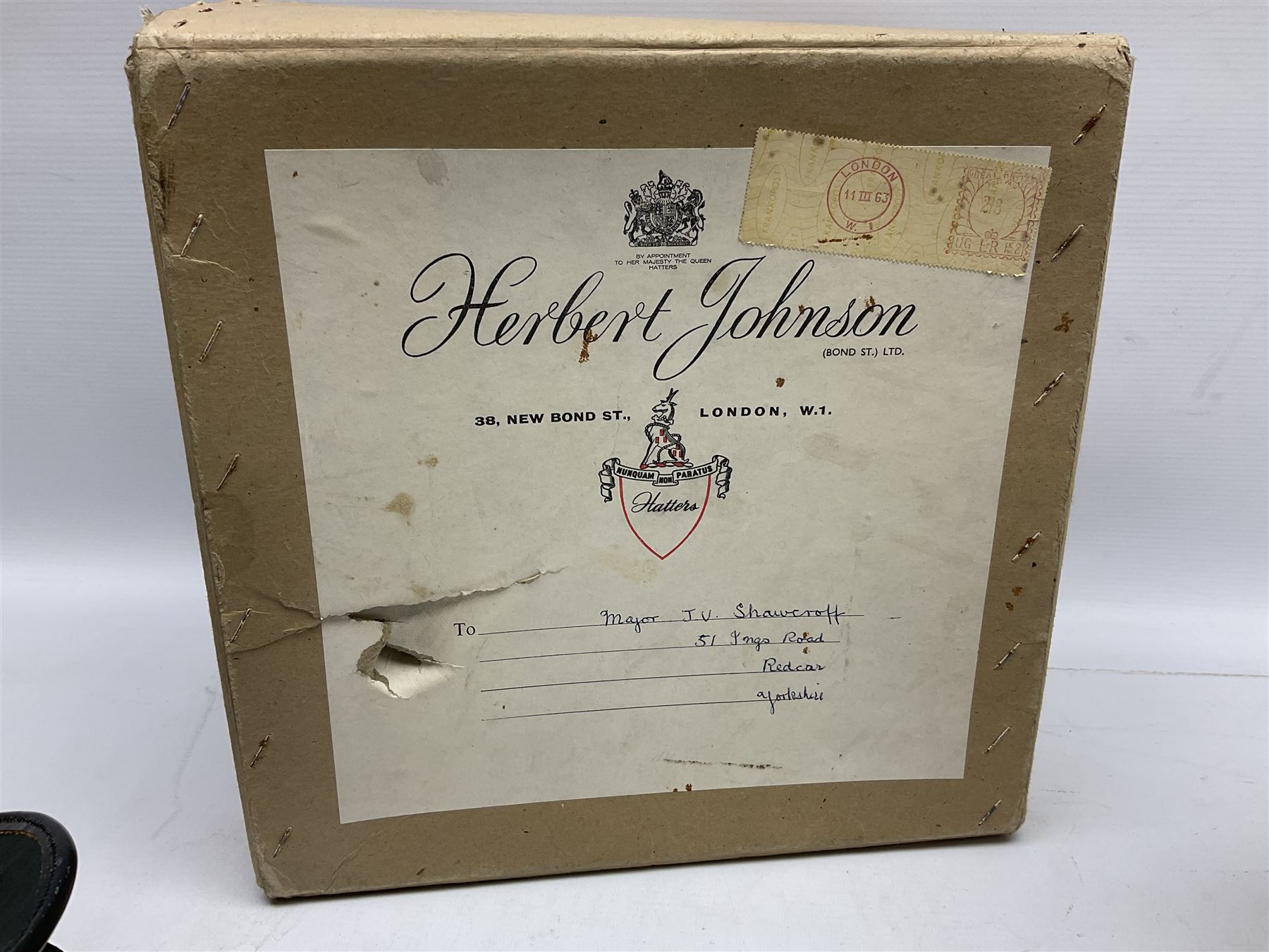Officer's pattern peaked cap of the Green Howards, by Herbert Johnson, New Bond Street, London, in original box
