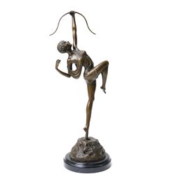 After Pierre La Faguays - 'Diana' bronze of an art deco style lady shooting with a bow, H50cm