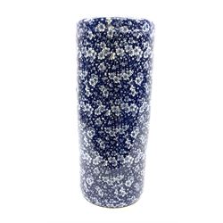 Ceramic stick stand with prunus blossom design in blue and white, H44cm.