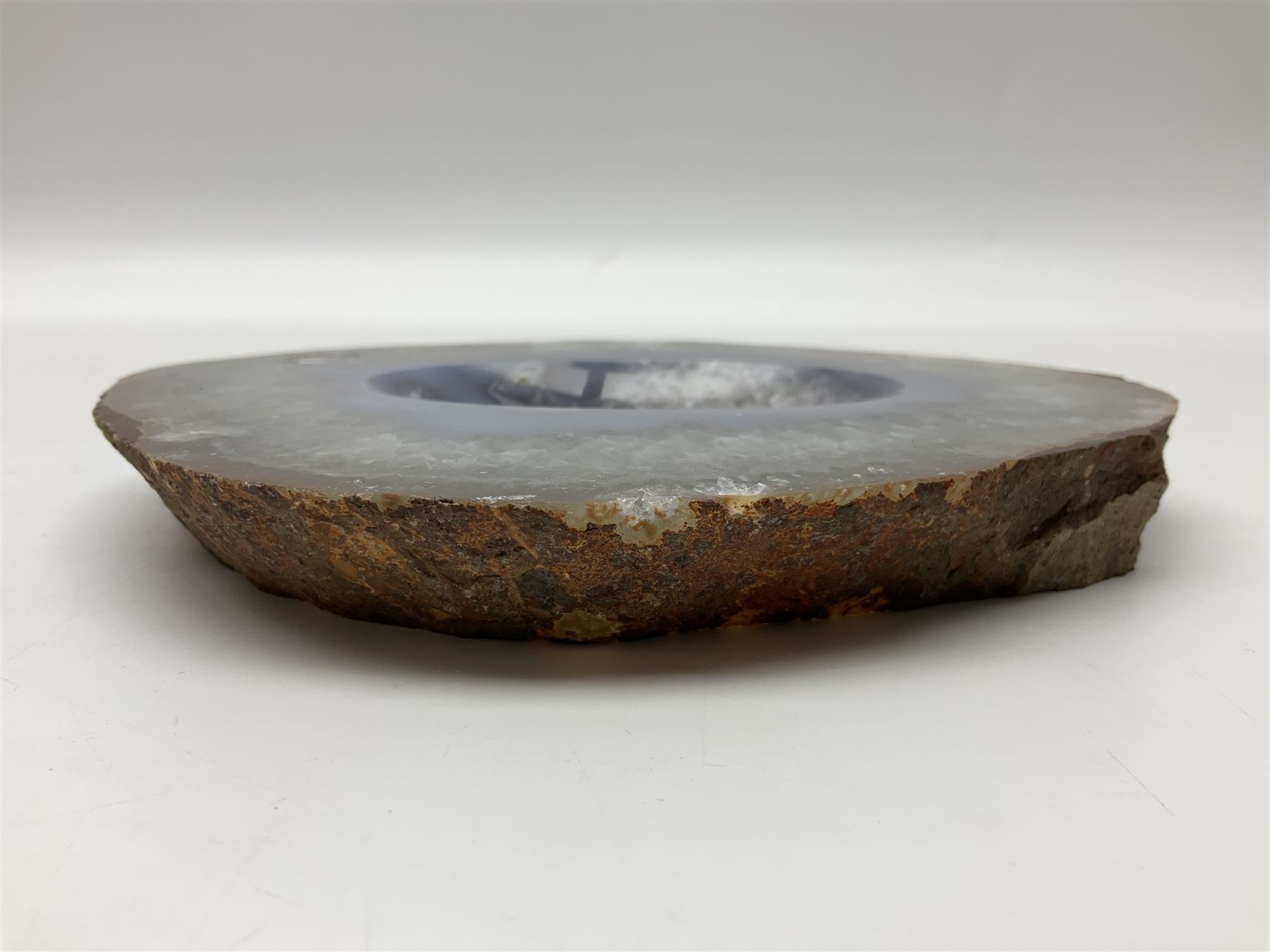 Polished agate geode stone dish, with rough edges, H16cm, L28cm