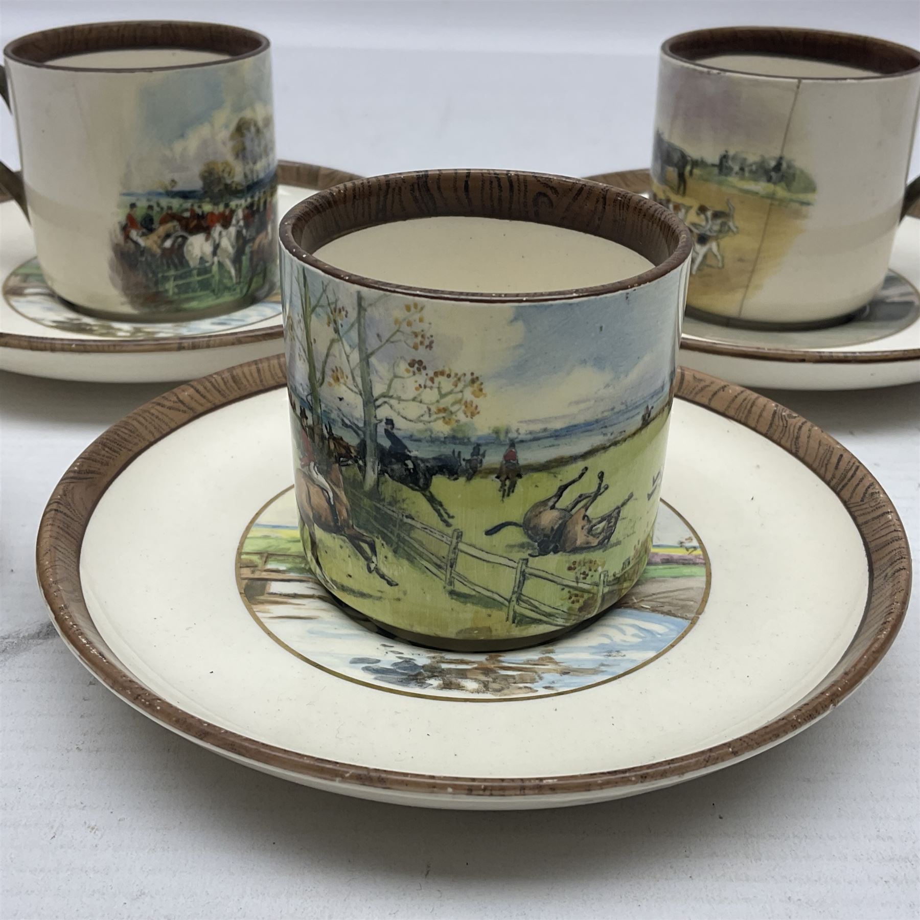 W.T. Copeland & Sons solely for Soane & Smith ltc,  four hunt scene coffee cans and three saucers Rd 691240