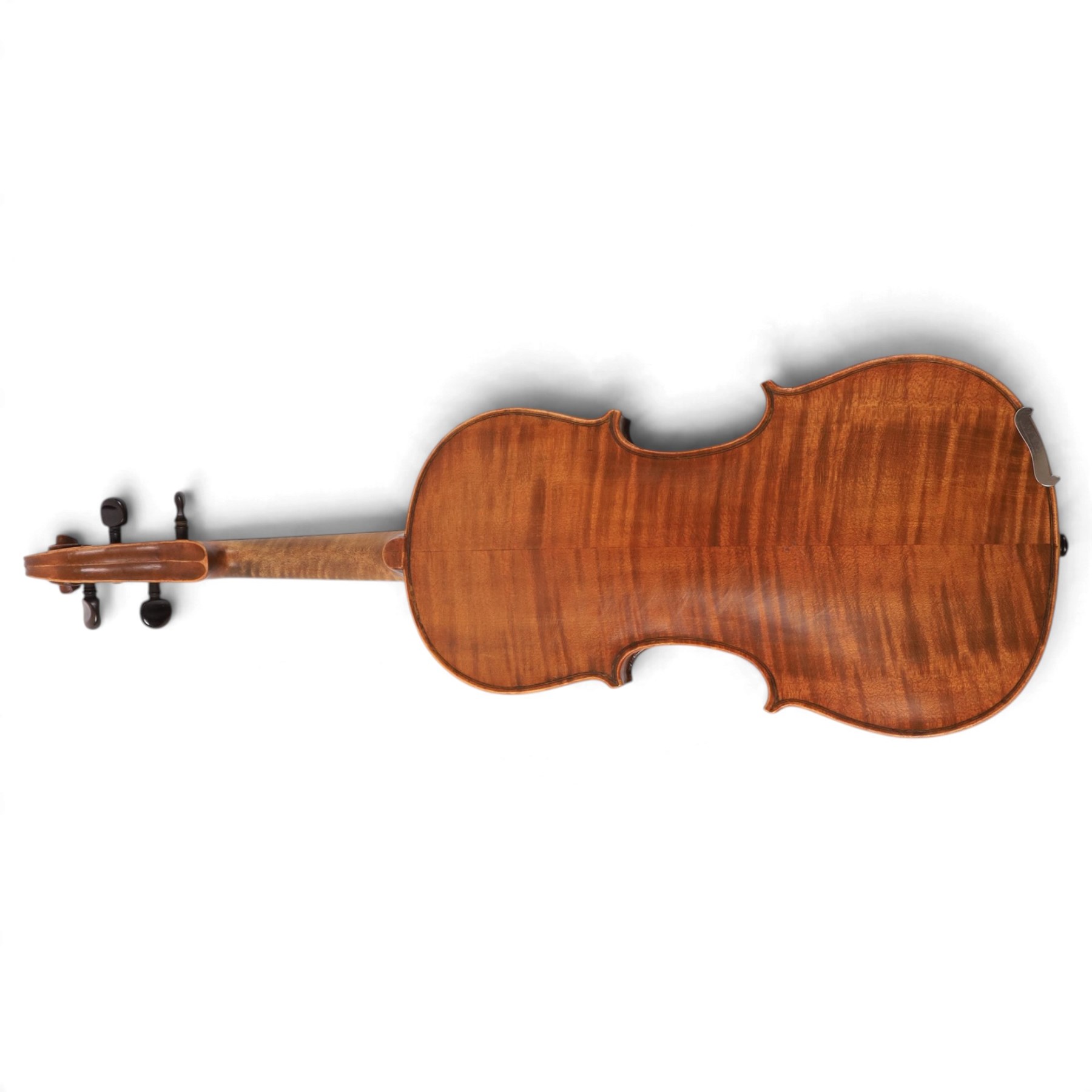 20th century French violin, with two piece back, ebonised fretboard and tuners, L60cm, with fitted hard case